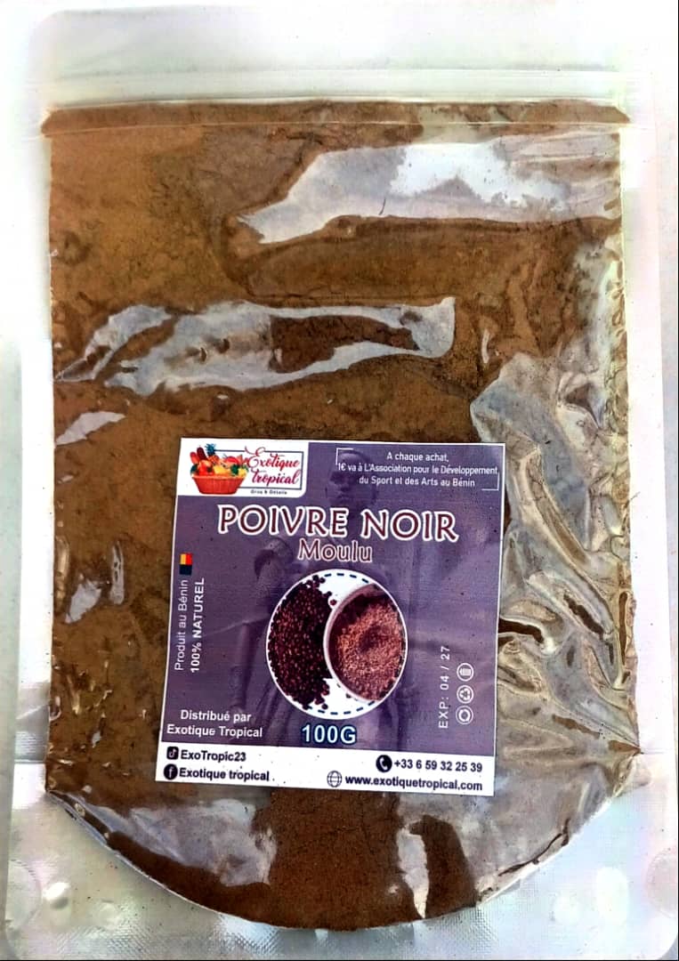 Poivre noir moulu fin 100% naturel pour cuisine et digestion